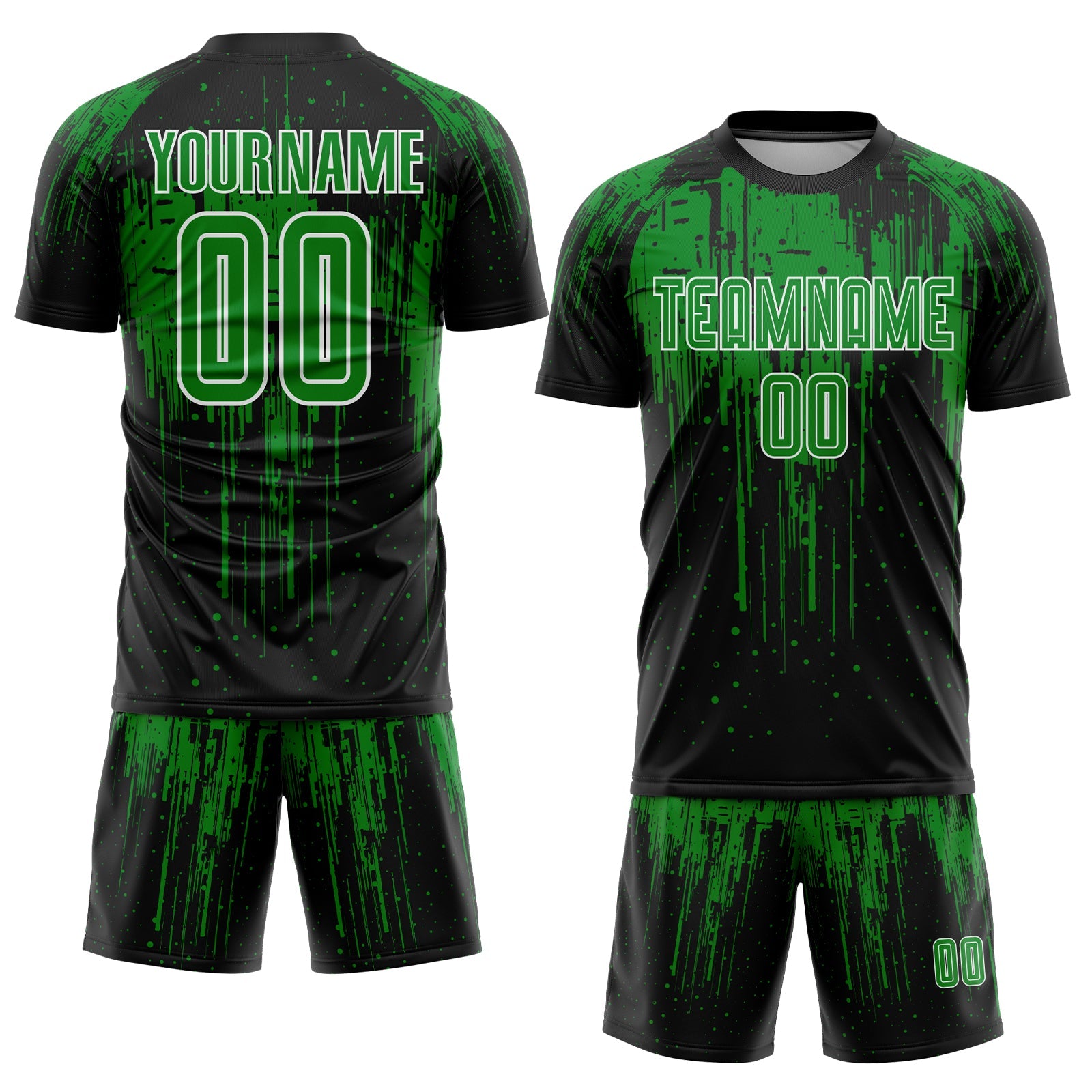 Custom Black Grass Green-White Dripping Splatte Pattern Sports Sublimation Soccer Uniform Jersey view 2