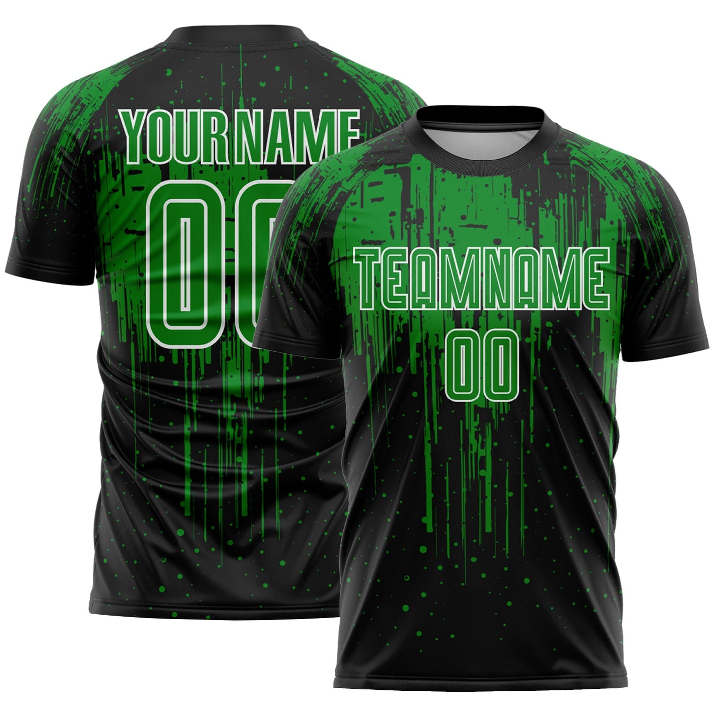 Custom Black Grass Green-White Dripping Splatte Pattern Sports Sublimation Soccer Uniform Jersey - Main View