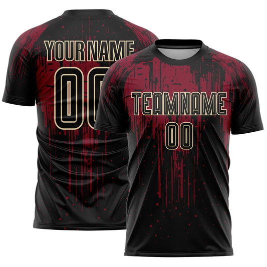Custom Black Crimson-Cream Dripping Splatte Pattern Sports Sublimation Soccer Uniform Jersey - Main View