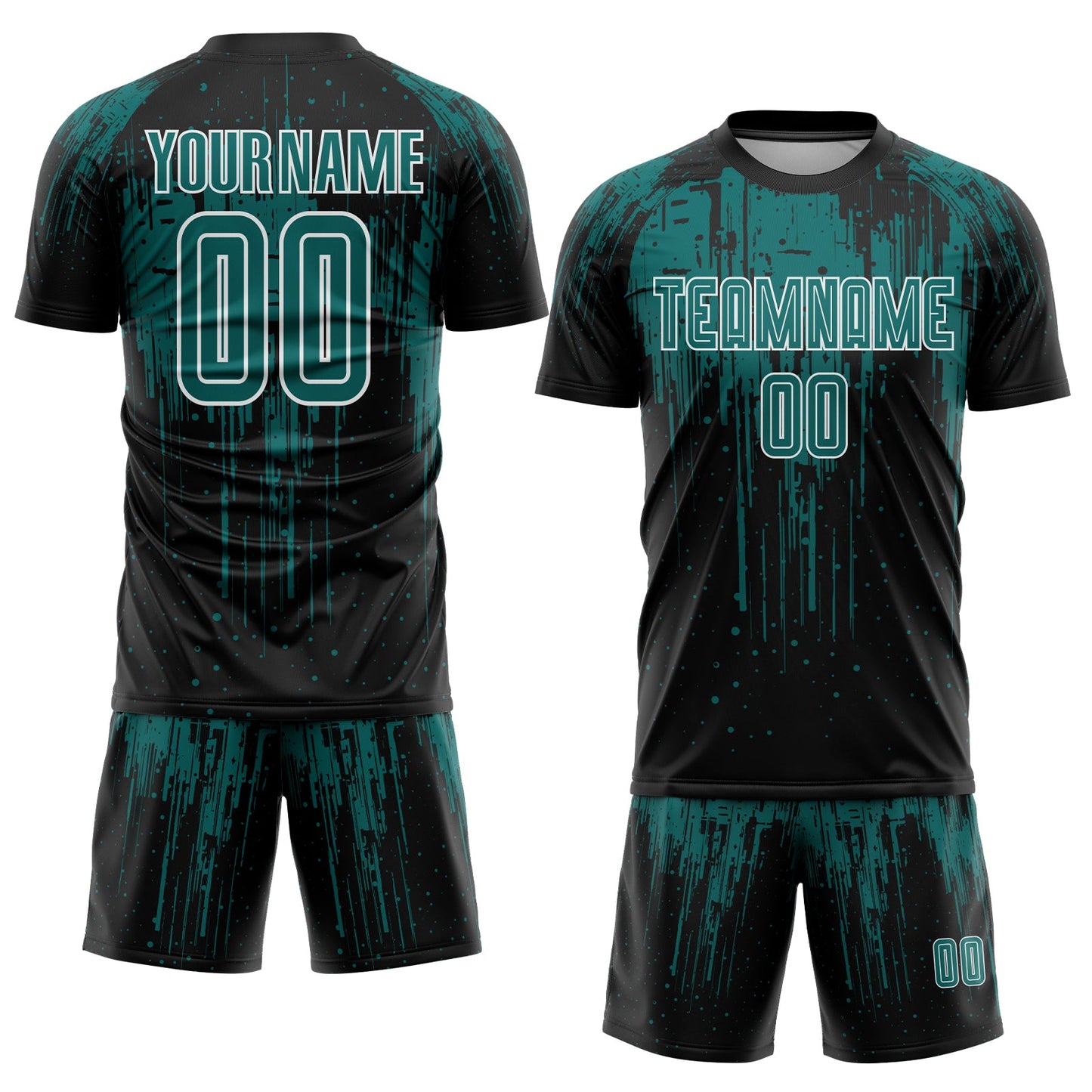 Custom Black Teal-White Dripping Splatte Pattern Sports Sublimation Soccer Uniform Jersey view 2