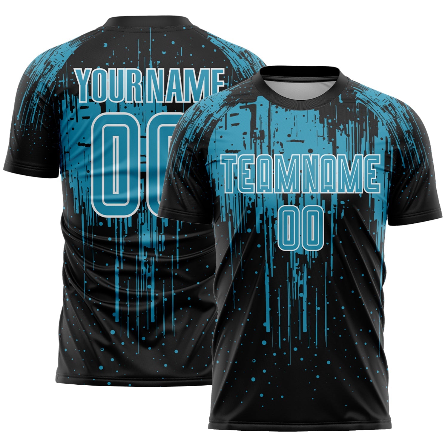 Custom Black Panther Blue-White Dripping Splatte Pattern Sports Sublimation Soccer Uniform Jersey - Main View