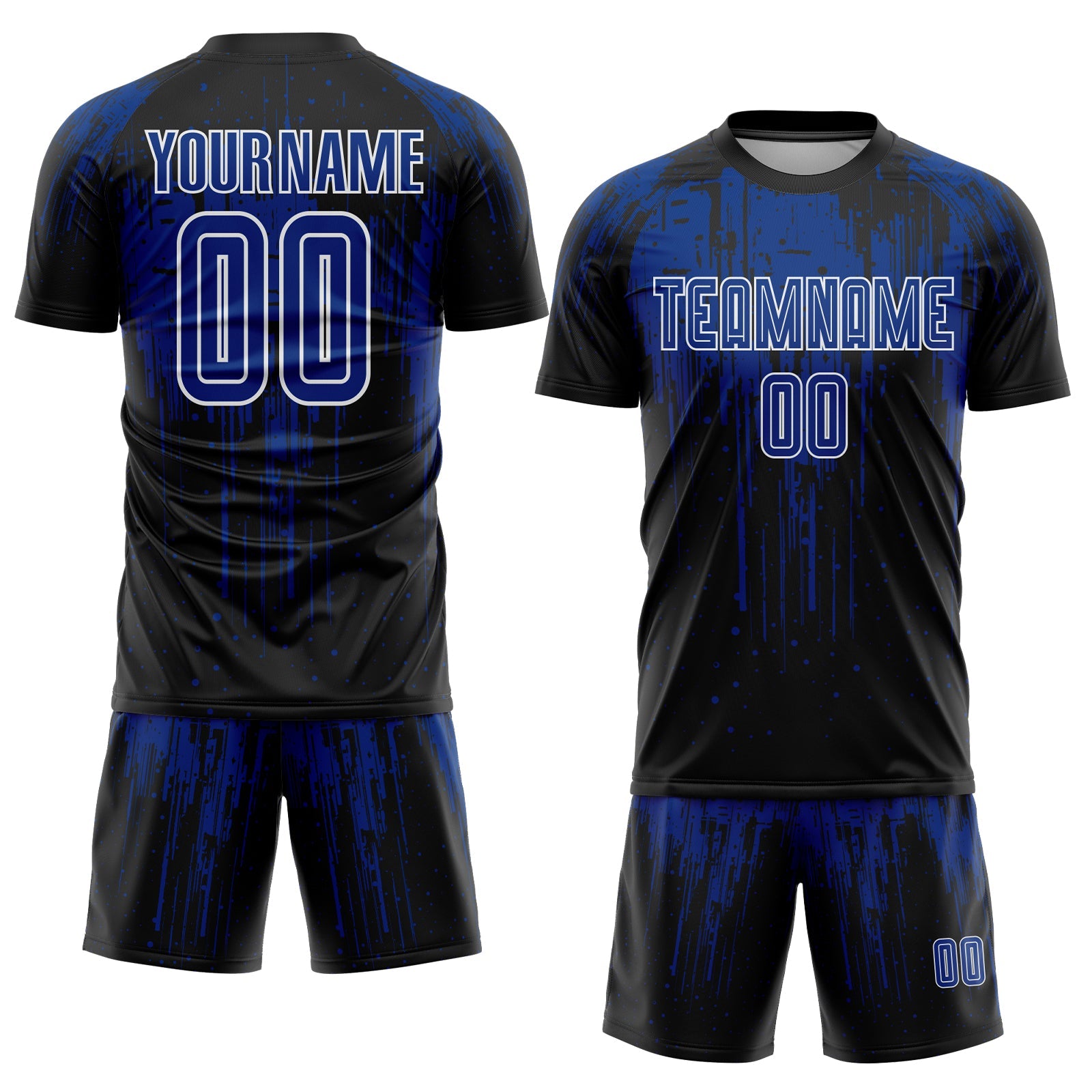 Custom Black Royal-White Dripping Splatte Pattern Sports Sublimation Soccer Uniform Jersey view 2