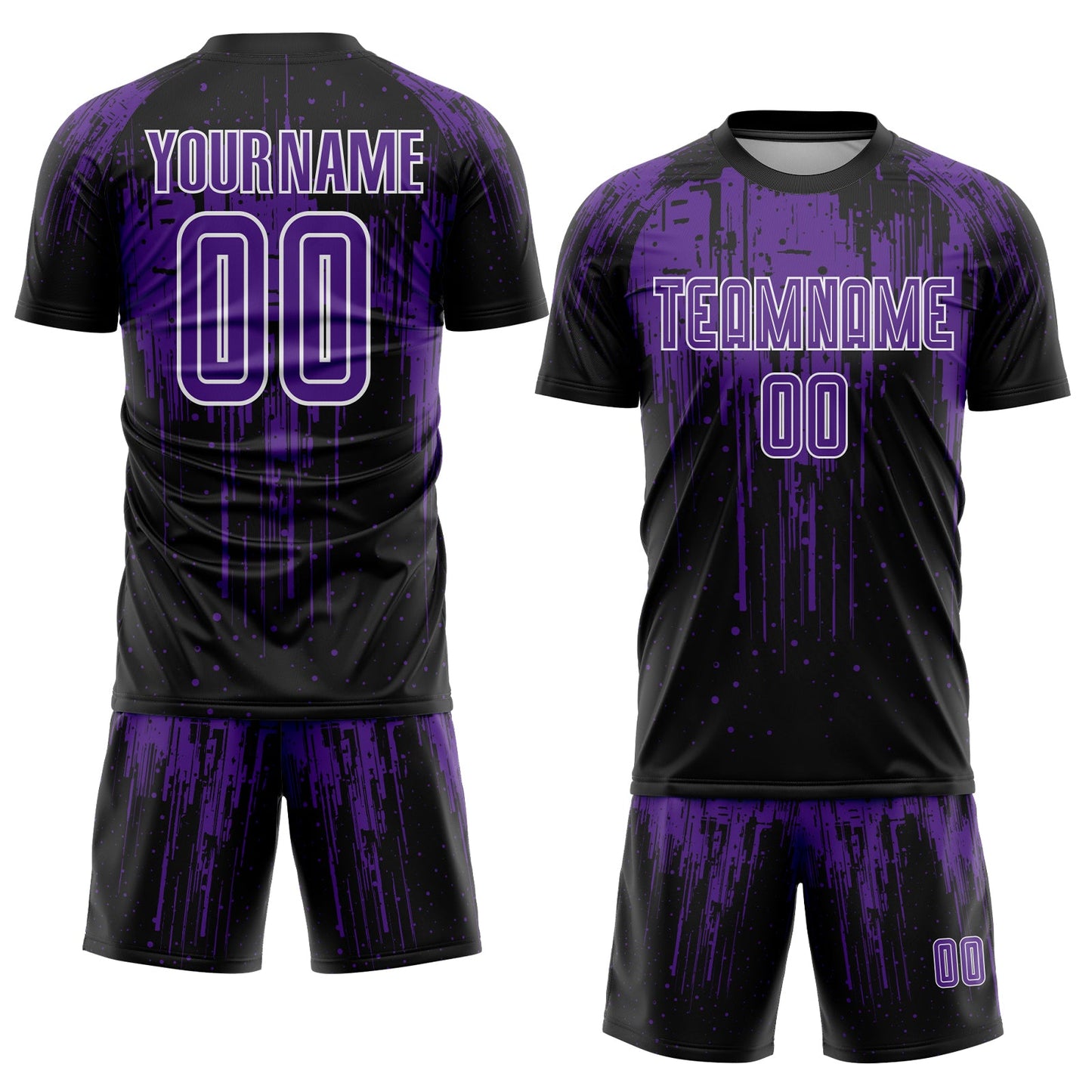 Custom Black Purple-White Dripping Splatte Pattern Sports Sublimation Soccer Uniform Jersey view 2
