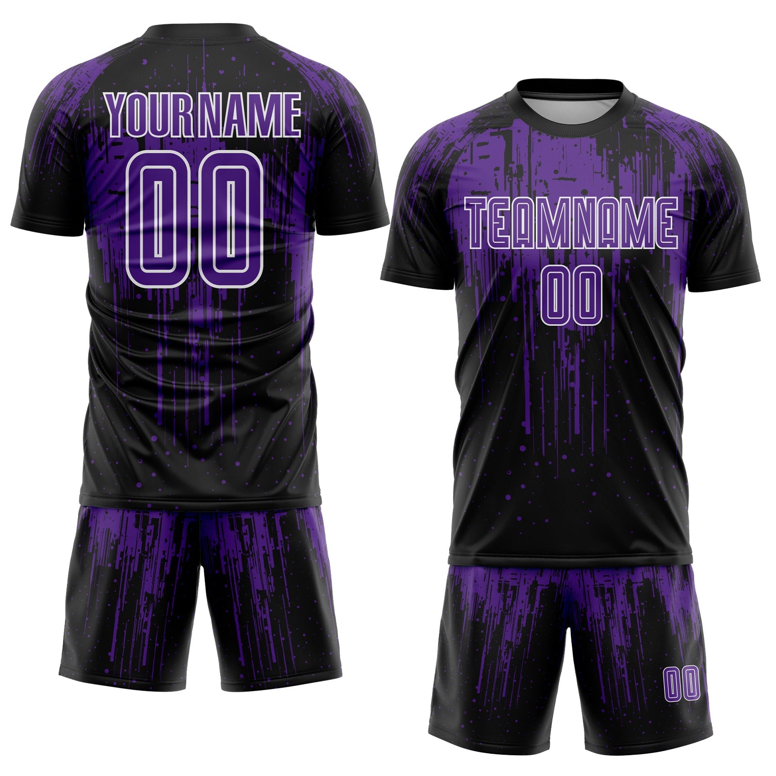 Custom Black Purple-White Dripping Splatte Pattern Sports Sublimation Soccer Uniform Jersey view 2