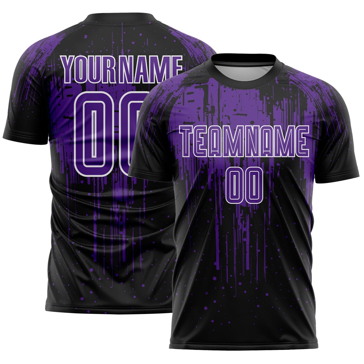 Custom Black Purple-White Dripping Splatte Pattern Sports Sublimation Soccer Uniform Jersey - Main View
