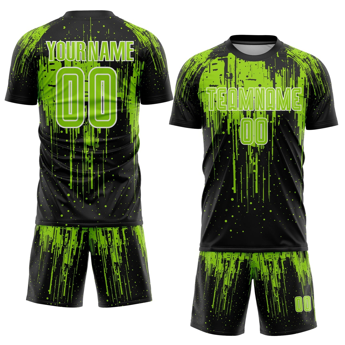 Custom Black Neon Green-White Dripping Splatte Pattern Sports Sublimation Soccer Uniform Jersey view 2