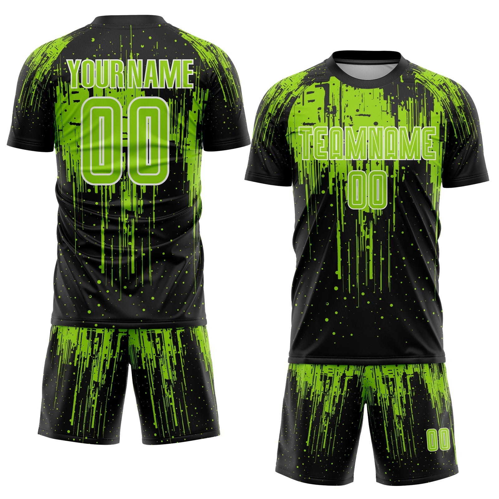 Custom Black Neon Green-White Dripping Splatte Pattern Sports Sublimation Soccer Uniform Jersey view 2