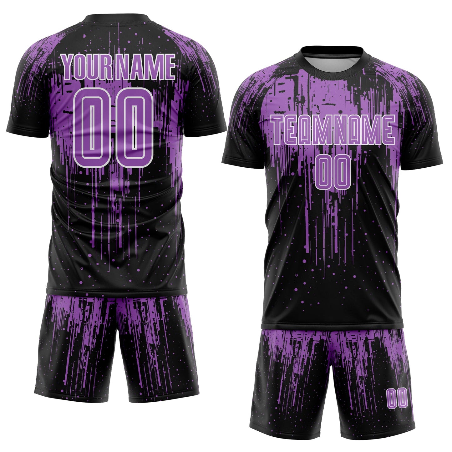 Custom Black Medium Purple-White Dripping Splatte Pattern Sports Sublimation Soccer Uniform Jersey view 2