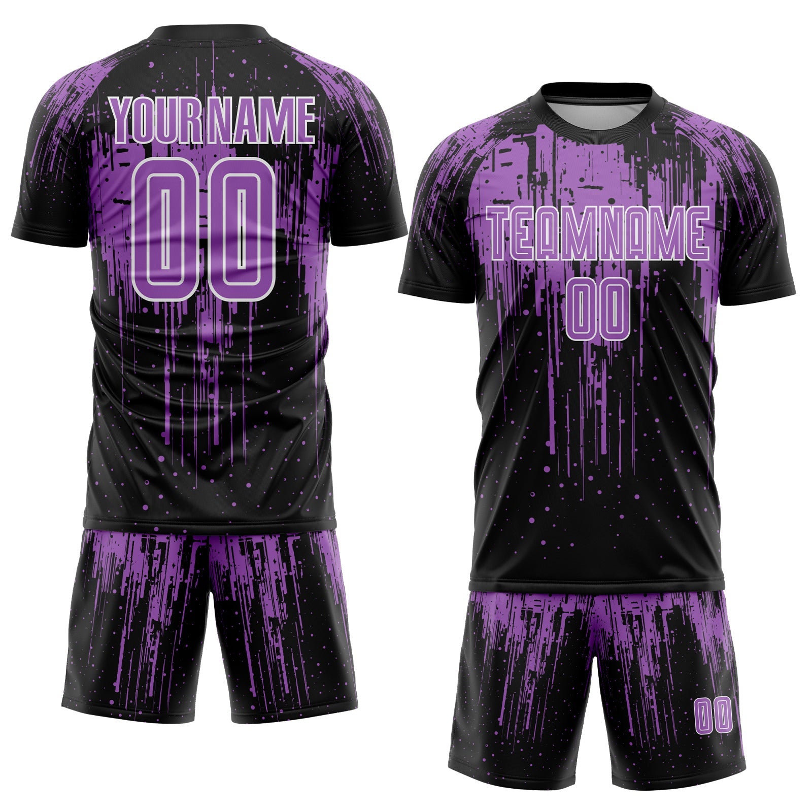 Custom Black Medium Purple-White Dripping Splatte Pattern Sports Sublimation Soccer Uniform Jersey view 2