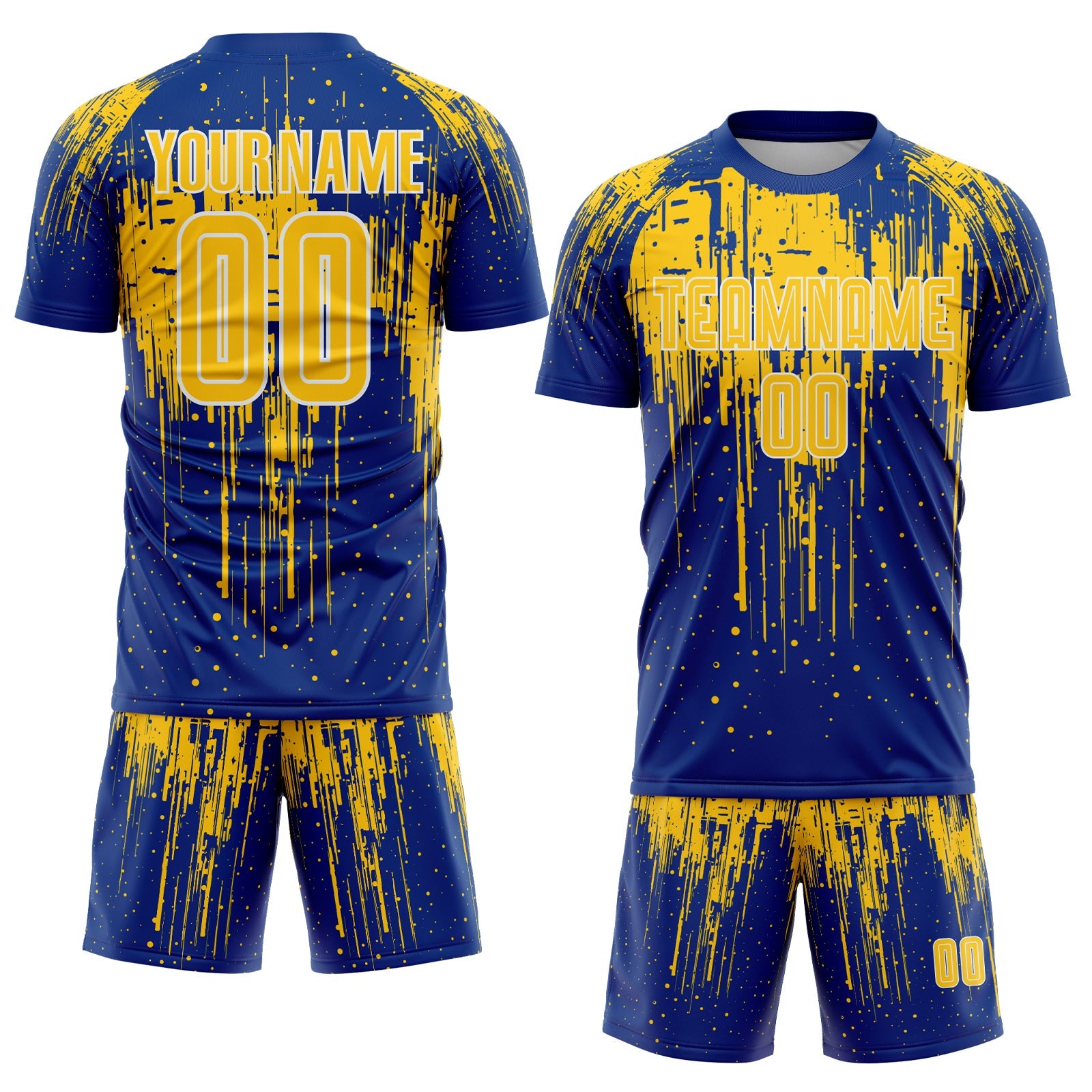 Custom Royal Yellow-White Dripping Splatte Pattern Sports Sublimation Soccer Uniform Jersey view 2