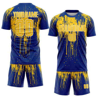 Custom Royal Yellow-White Dripping Splatte Pattern Sports Sublimation Soccer Uniform Jersey view 2
