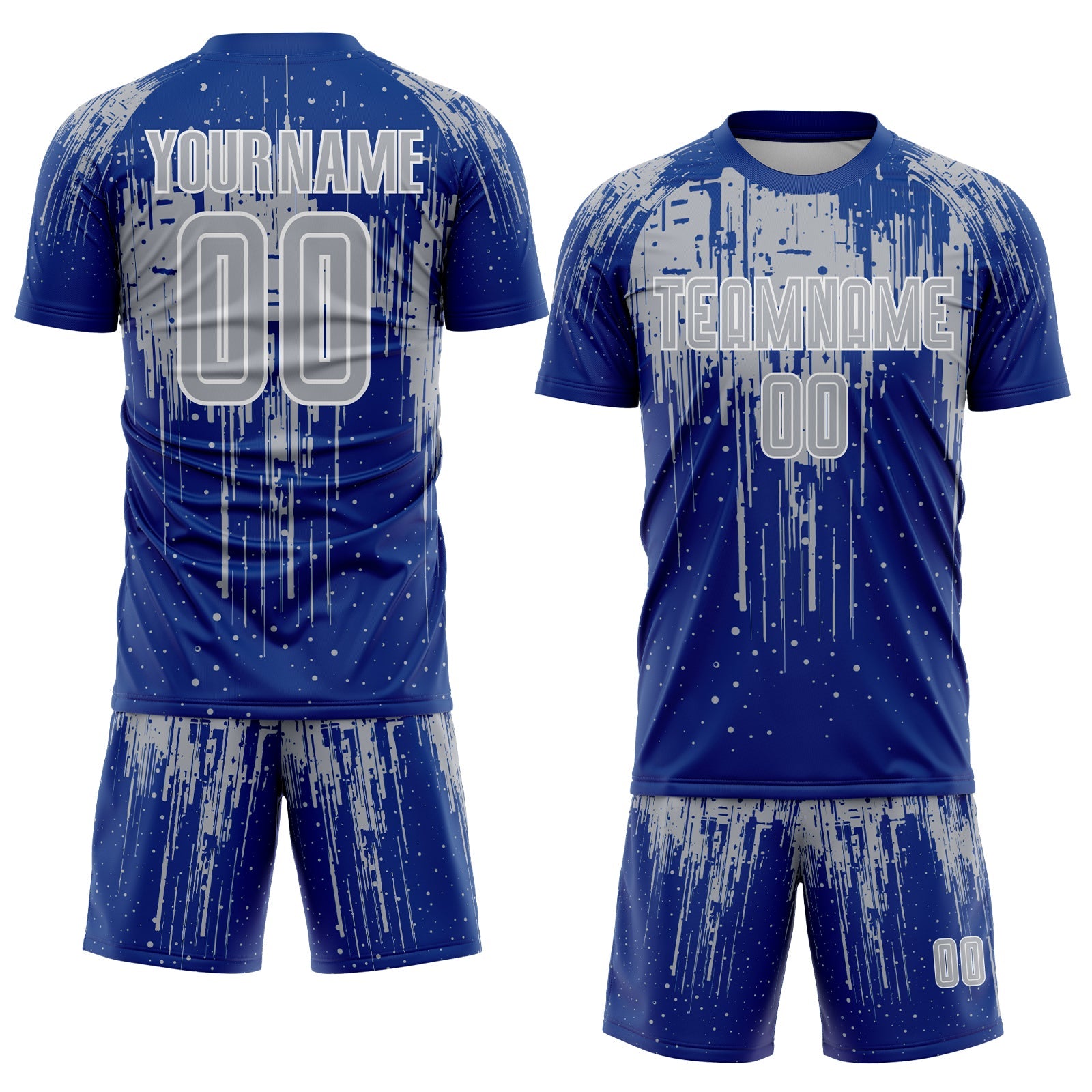 Custom Royal Gray-White Dripping Splatte Pattern Sports Sublimation Soccer Uniform Jersey view 2