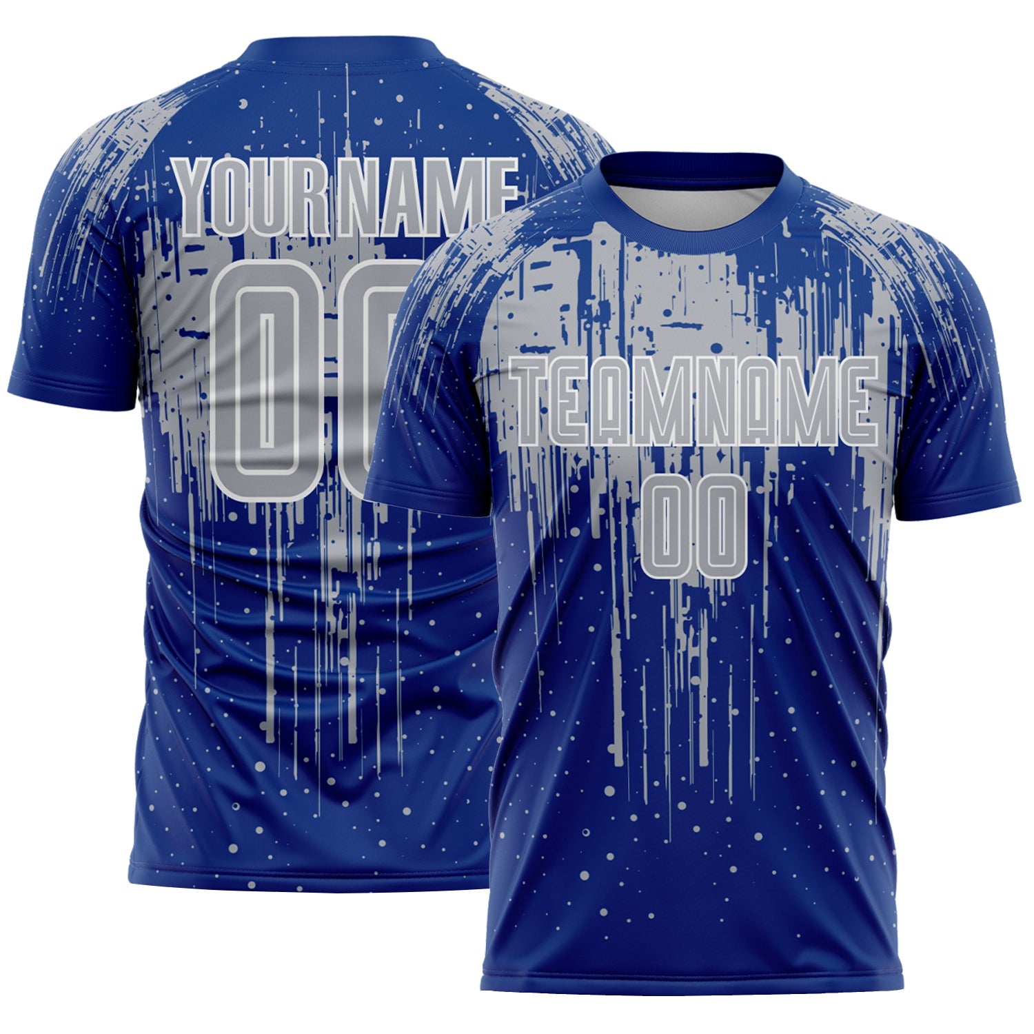 Custom Royal Gray-White Dripping Splatte Pattern Sports Sublimation Soccer Uniform Jersey - Main View