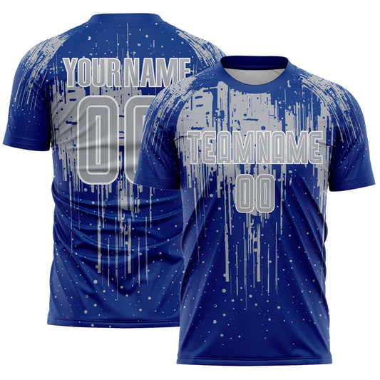 Custom Royal Gray-White Dripping Splatte Pattern Sports Sublimation Soccer Uniform Jersey - Main View