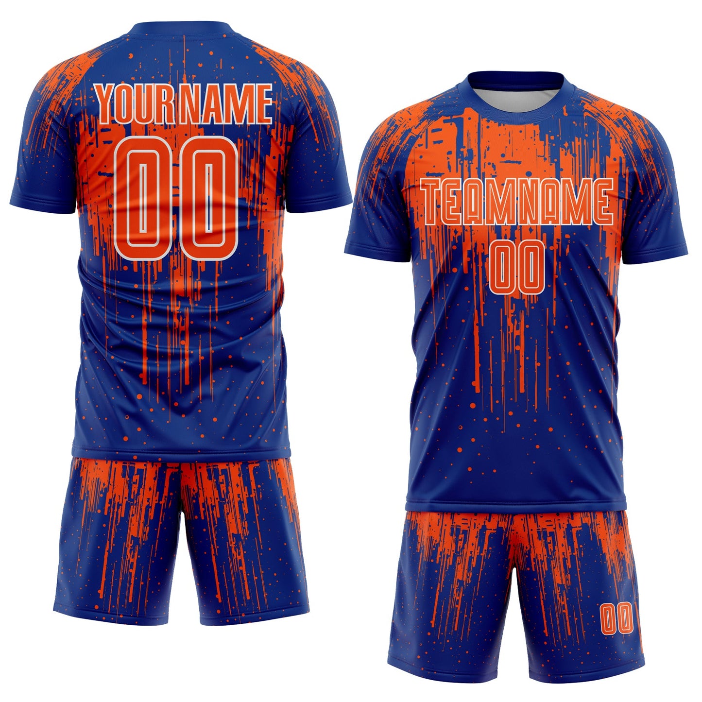 Custom Royal Orange-White Dripping Splatte Pattern Sports Sublimation Soccer Uniform Jersey view 2