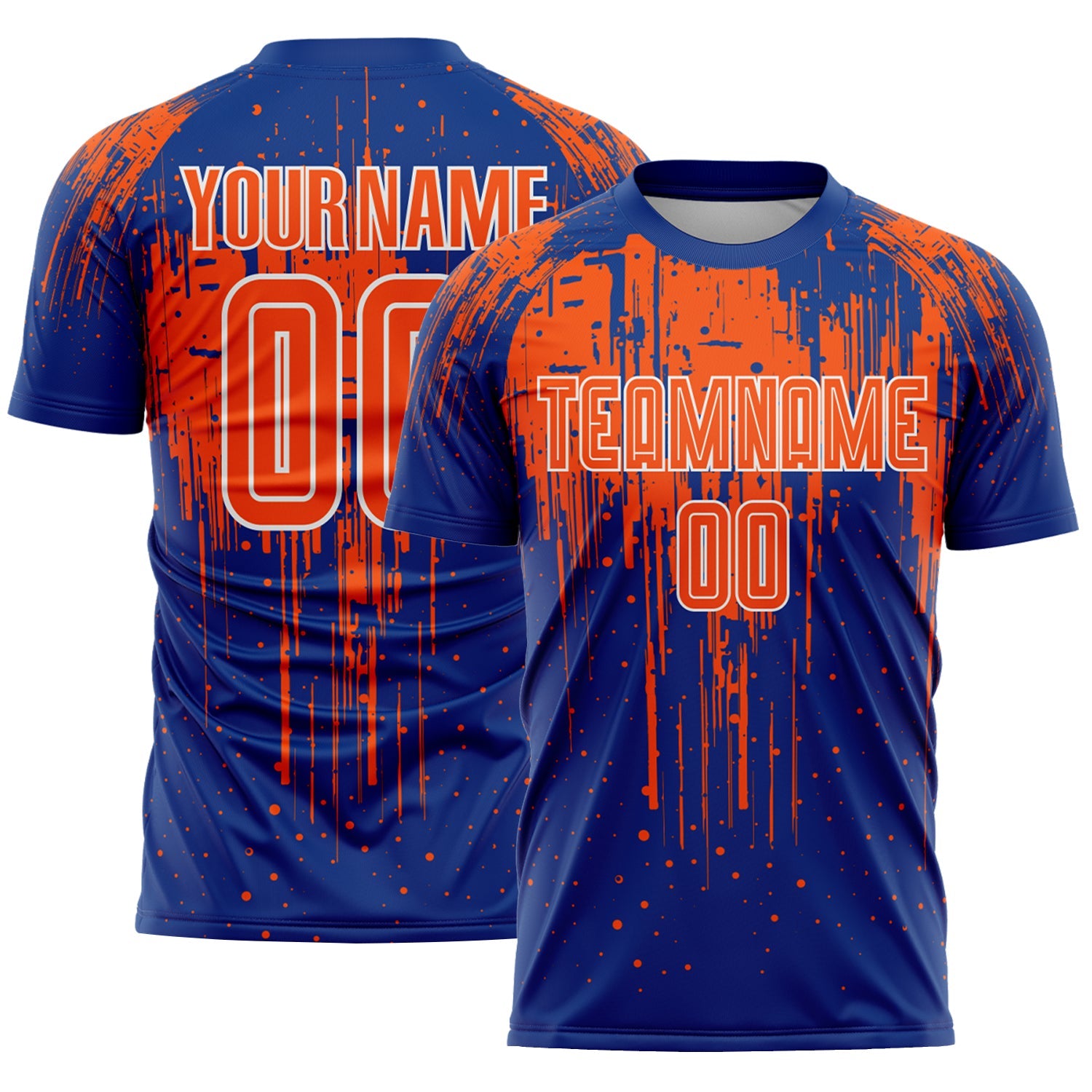 Custom Royal Orange-White Dripping Splatte Pattern Sports Sublimation Soccer Uniform Jersey - Main View