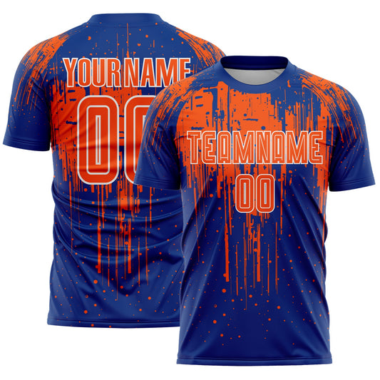 Custom Royal Orange-White Dripping Splatte Pattern Sports Sublimation Soccer Uniform Jersey - Main View