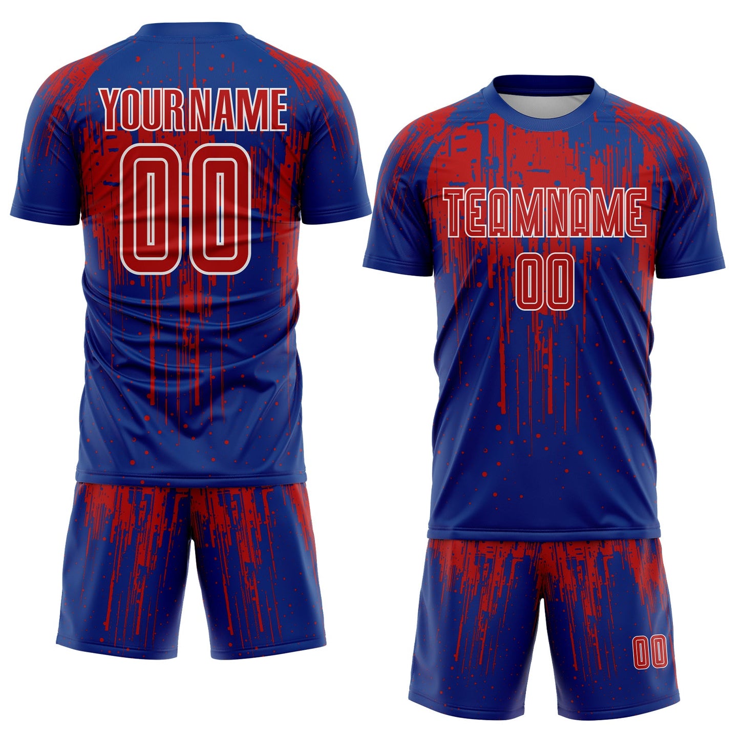 Custom Royal Red-White Dripping Splatte Pattern Sports Sublimation Soccer Uniform Jersey view 2
