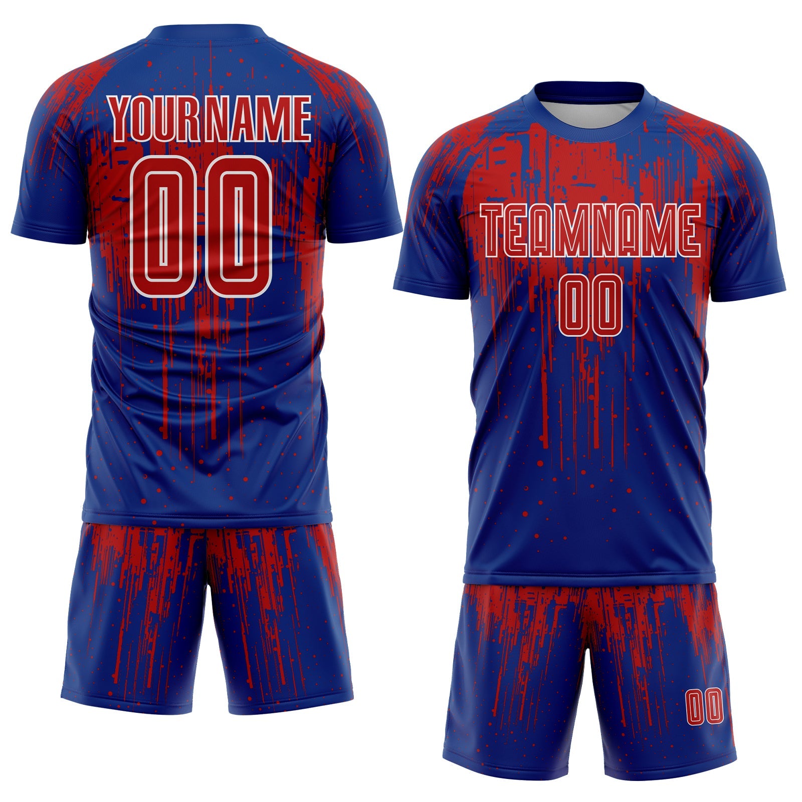 Custom Royal Red-White Dripping Splatte Pattern Sports Sublimation Soccer Uniform Jersey view 2