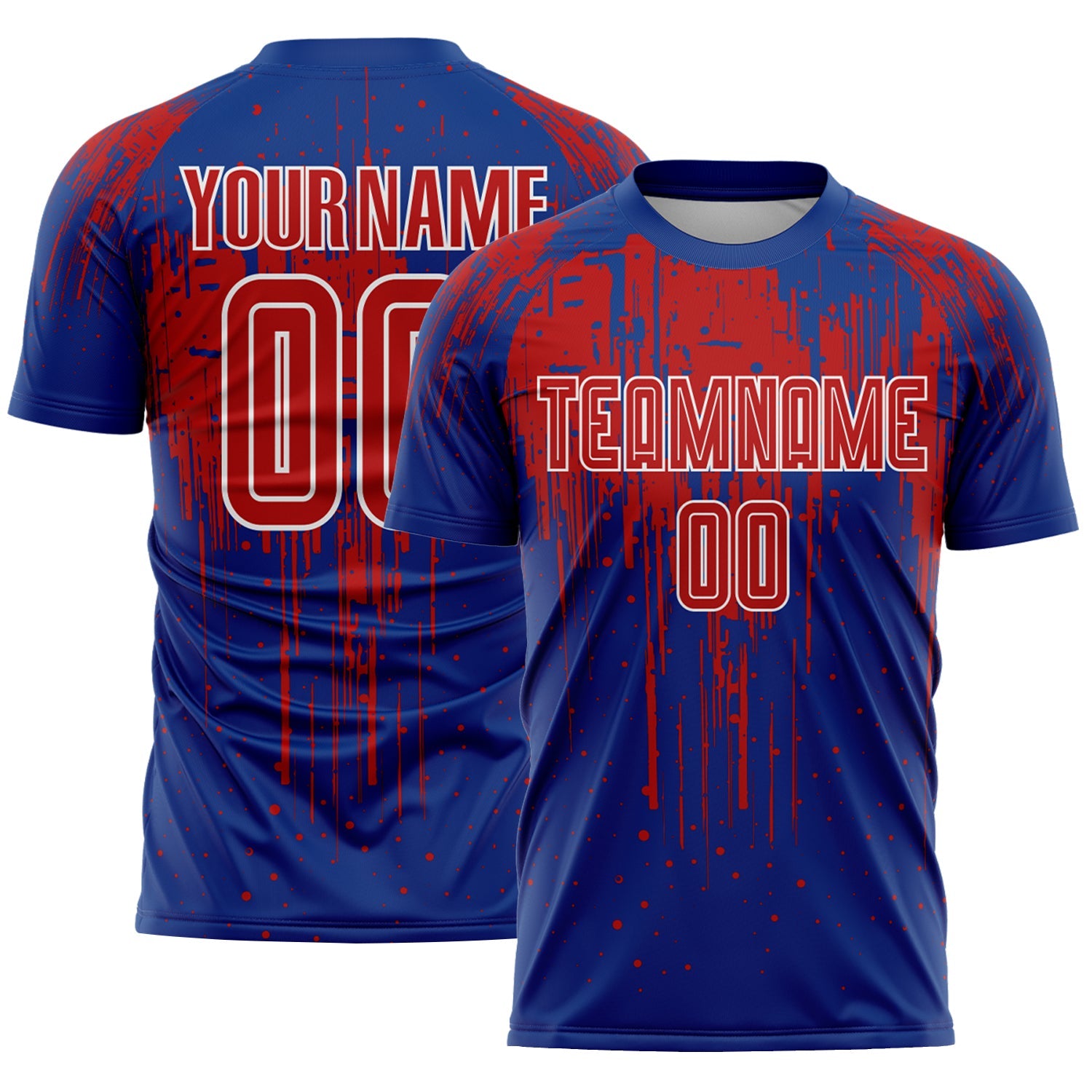 Custom Royal Red-White Dripping Splatte Pattern Sports Sublimation Soccer Uniform Jersey - Main View