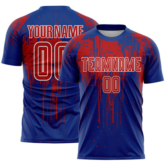 Custom Royal Red-White Dripping Splatte Pattern Sports Sublimation Soccer Uniform Jersey - Main View