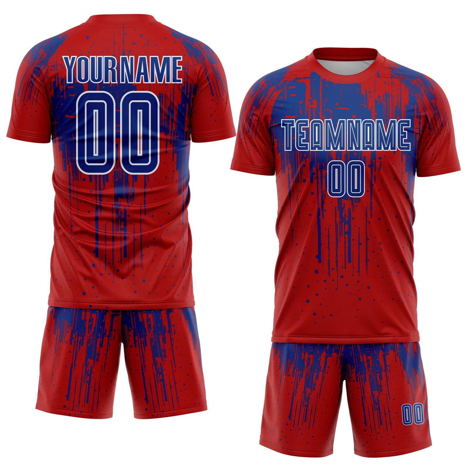 Custom Red Royal-White Dripping Splatte Pattern Sports Sublimation Soccer Uniform Jersey view 2