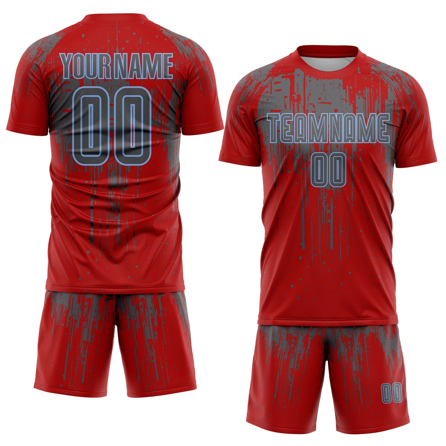Custom Red Steel Gray-Light Blue Dripping Splatte Pattern Sports Sublimation Soccer Uniform Jersey view 2