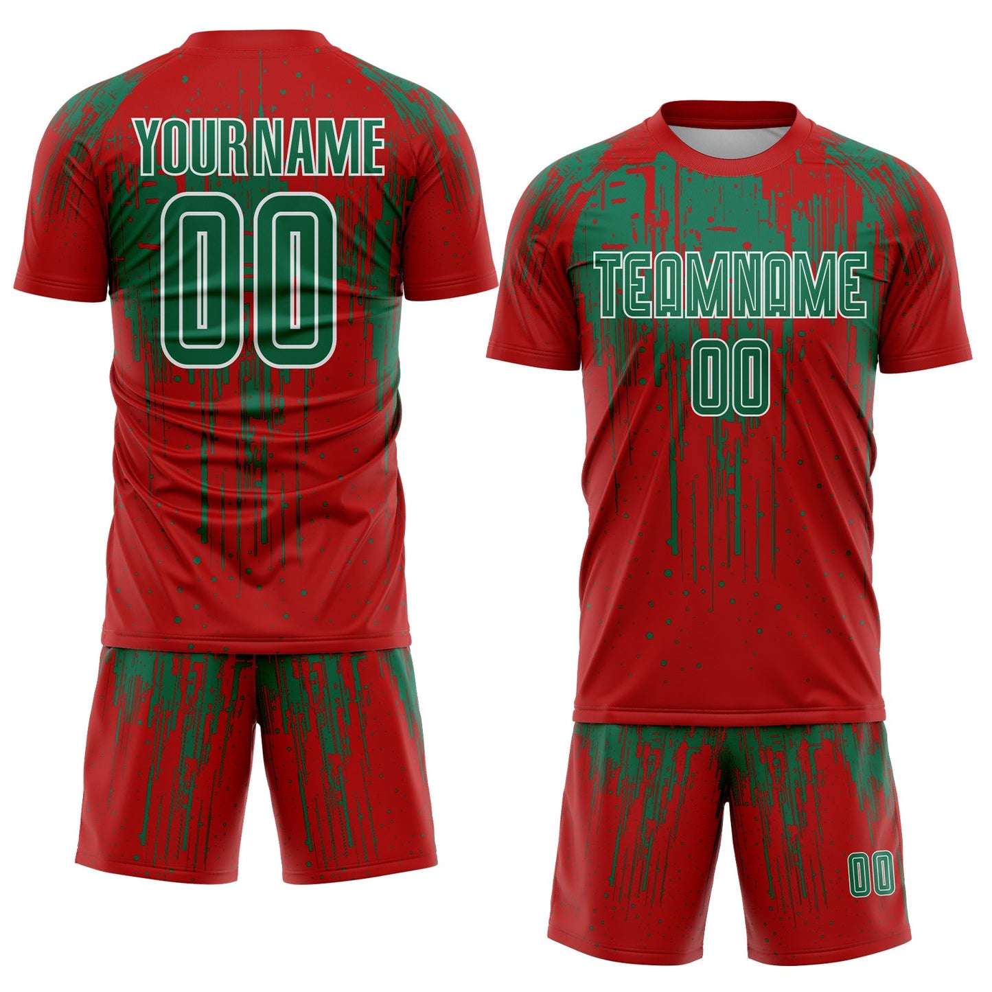 Custom Red Kelly Green-White Dripping Splatte Pattern Sports Sublimation Soccer Uniform Jersey view 2
