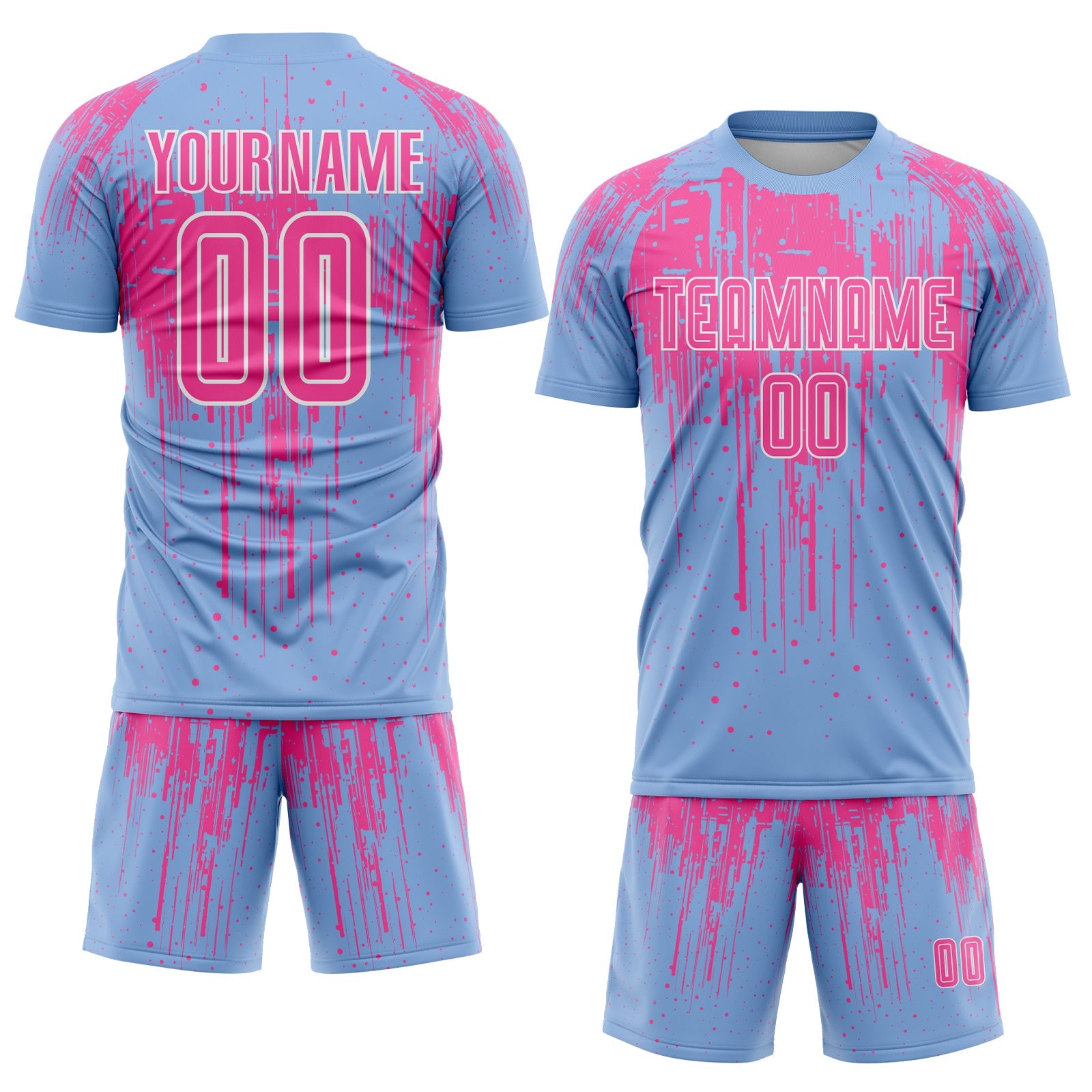 Custom Light Blue Pink-White Dripping Splatte Pattern Sports Sublimation Soccer Uniform Jersey view 2