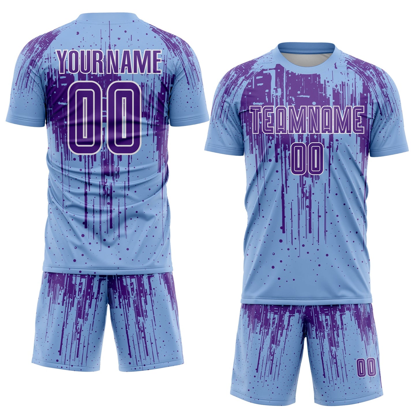 Custom Light Blue Purple-White Dripping Splatte Pattern Sports Sublimation Soccer Uniform Jersey view 2