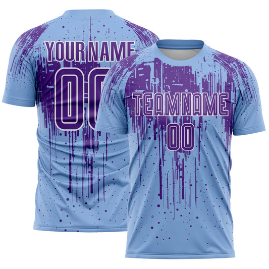 Custom Light Blue Purple-White Dripping Splatte Pattern Sports Sublimation Soccer Uniform Jersey - Main View