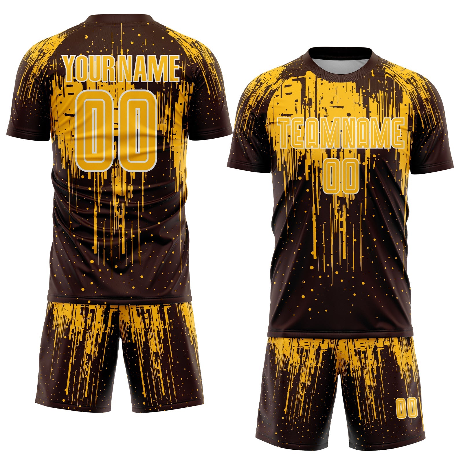 Custom Brown Gold-White Dripping Splatte Pattern Sports Sublimation Soccer Uniform Jersey view 2