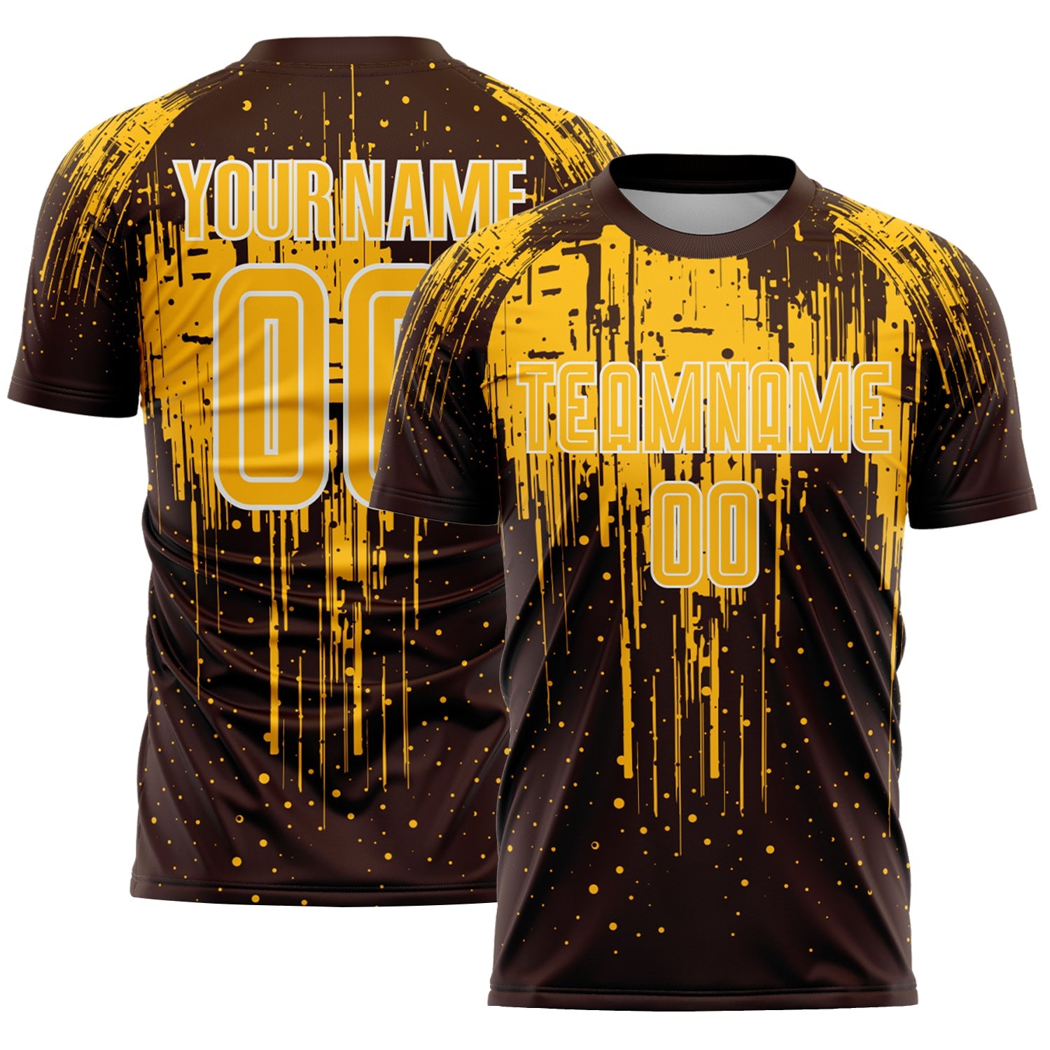 Custom Brown Gold-White Dripping Splatte Pattern Sports Sublimation Soccer Uniform Jersey - Main View