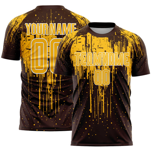 Custom Brown Gold-White Dripping Splatte Pattern Sports Sublimation Soccer Uniform Jersey - Main View