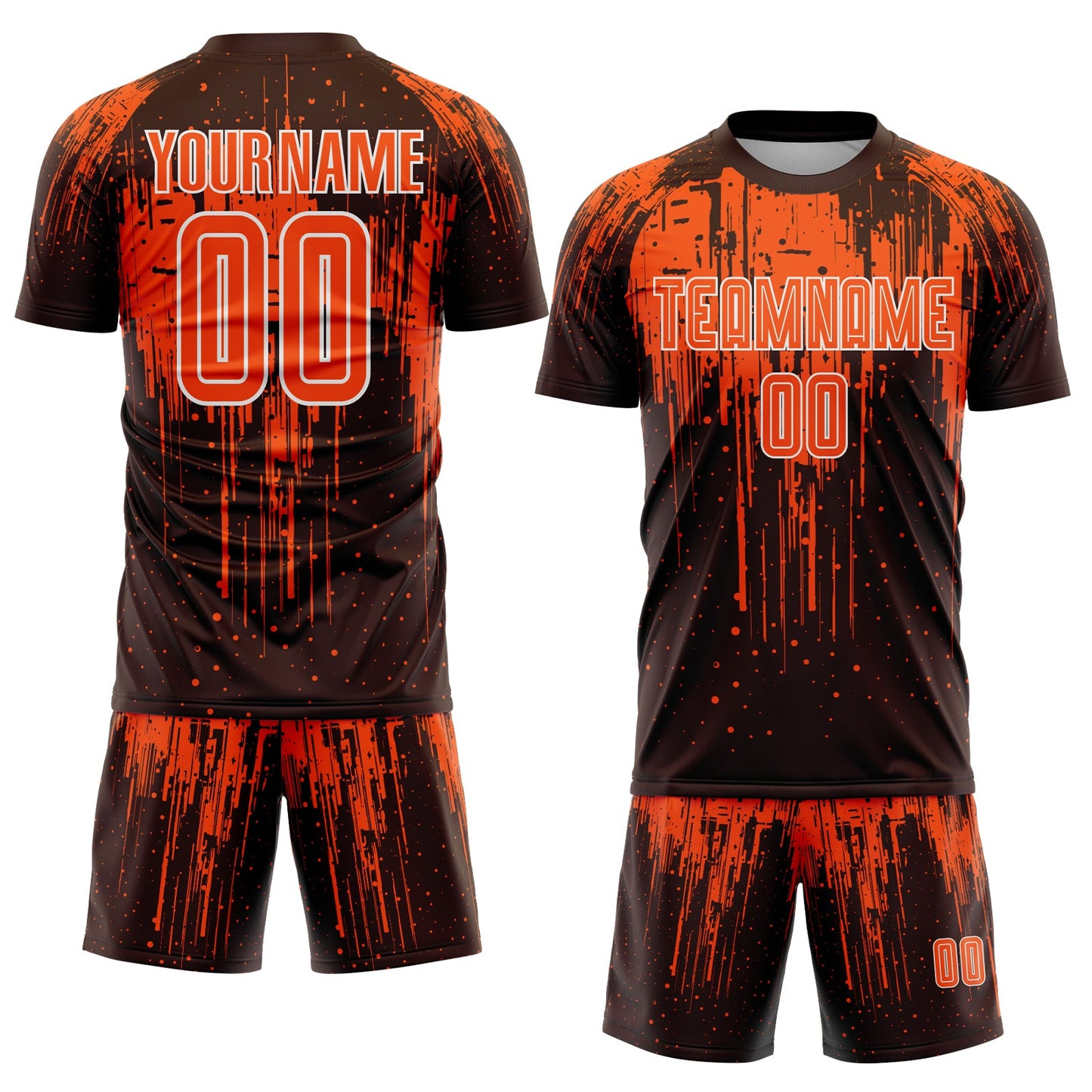 Custom Brown Orange-White Dripping Splatte Pattern Sports Sublimation Soccer Uniform Jersey view 2