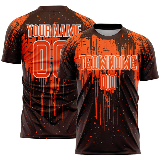 Custom Brown Orange-White Dripping Splatte Pattern Sports Sublimation Soccer Uniform Jersey - Main View