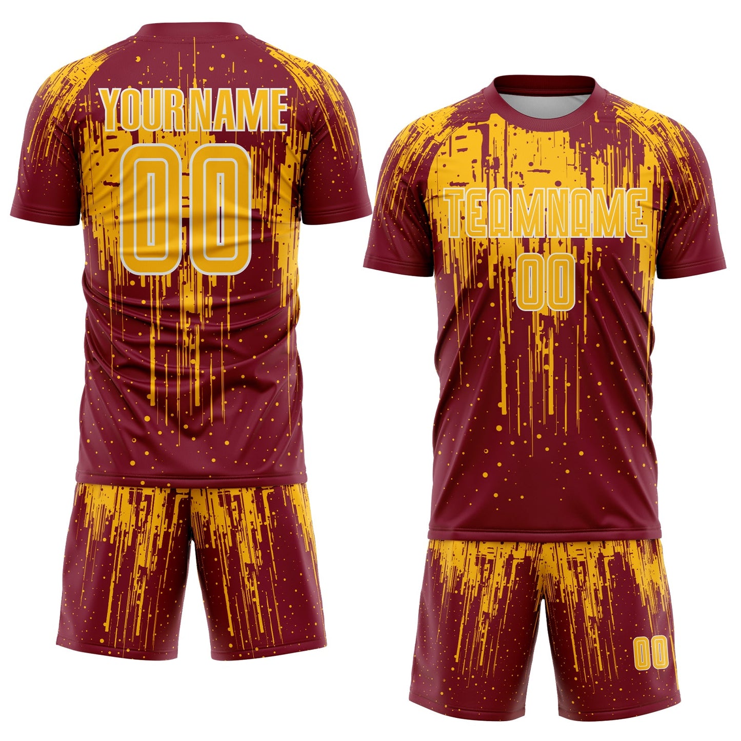 Custom Crimson Gold-White Dripping Splatte Pattern Sports Sublimation Soccer Uniform Jersey view 2