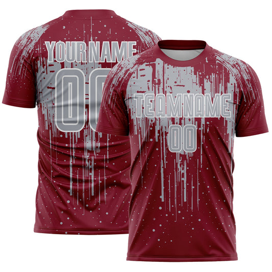 Custom Crimson Gray-White Dripping Splatte Pattern Sports Sublimation Soccer Uniform Jersey - Main View