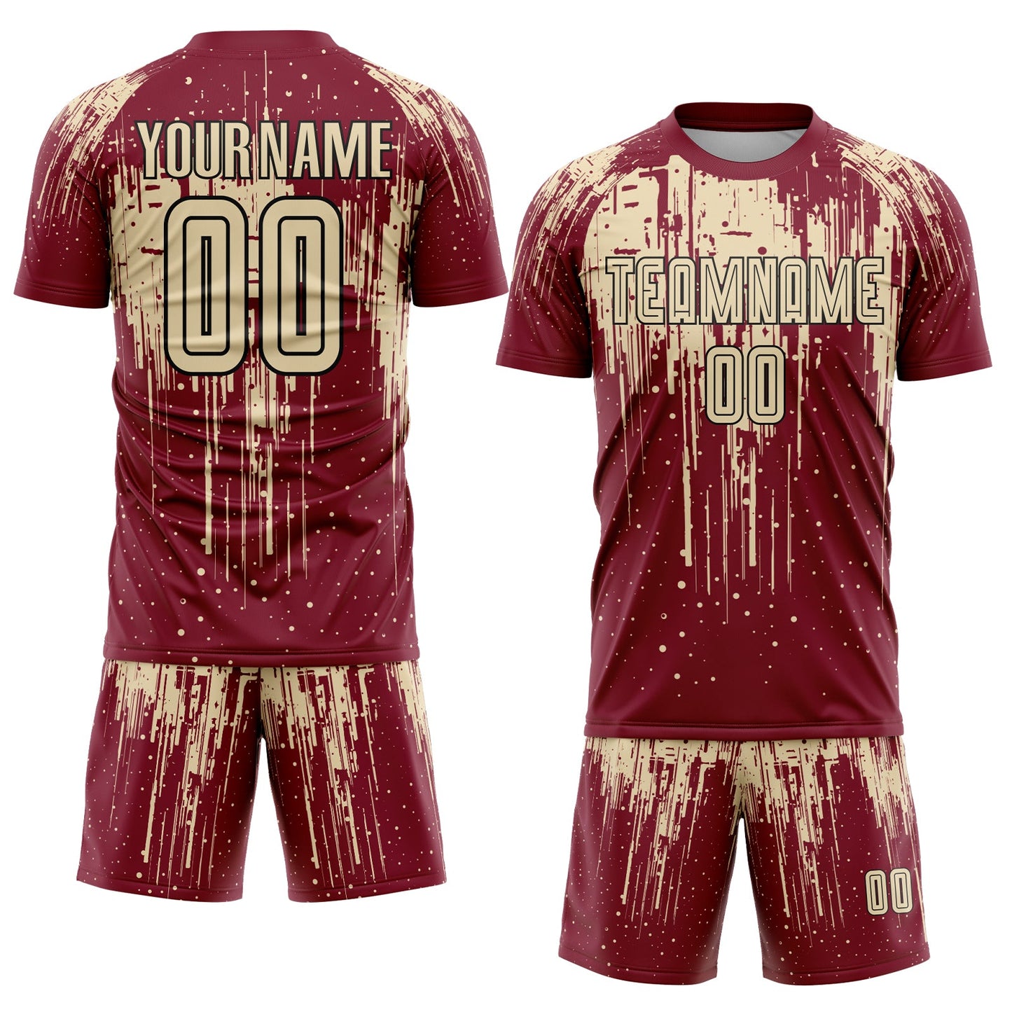 Custom Crimson Cream-Black Dripping Splatte Pattern Sports Sublimation Soccer Uniform Jersey view 2