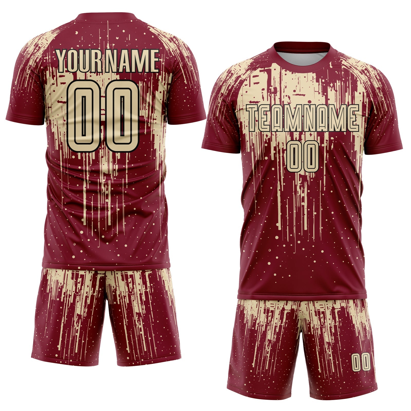 Custom Crimson Cream-Black Dripping Splatte Pattern Sports Sublimation Soccer Uniform Jersey view 2
