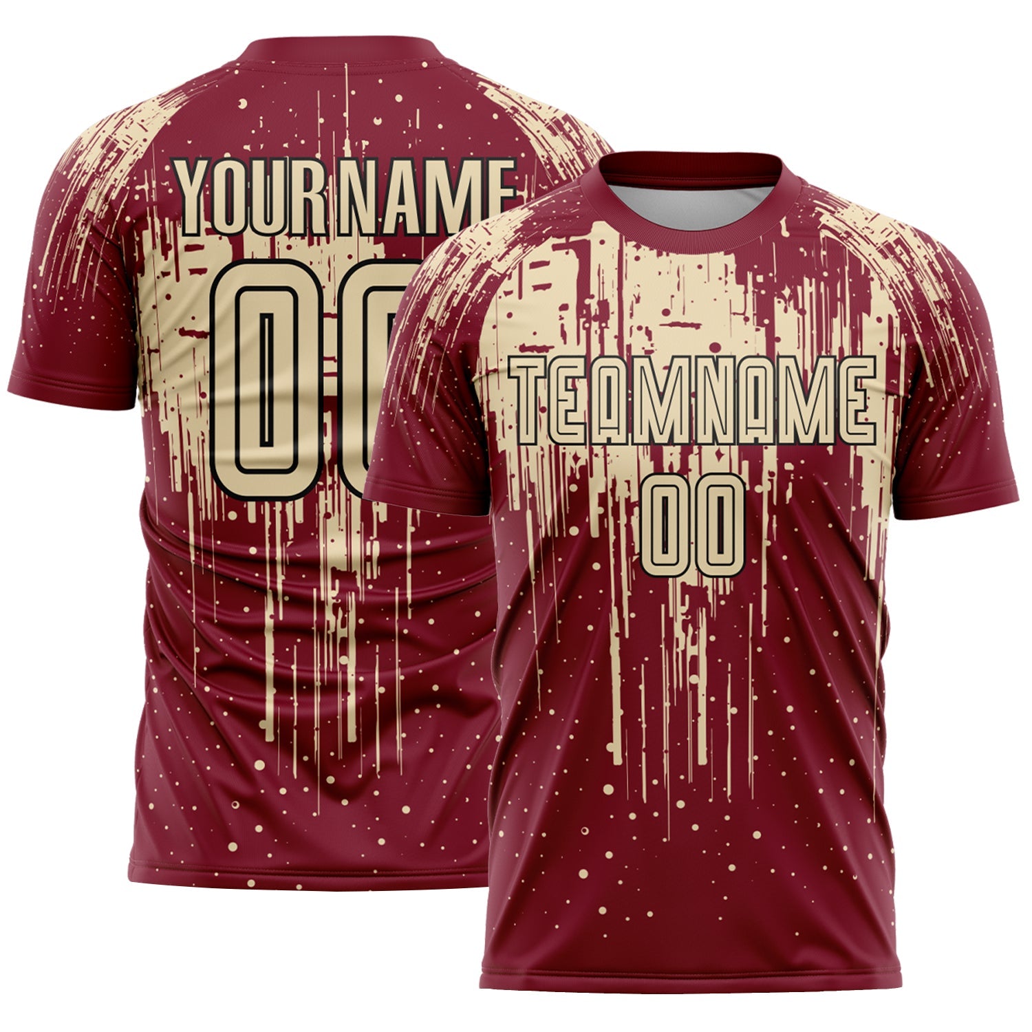 Custom Crimson Cream-Black Dripping Splatte Pattern Sports Sublimation Soccer Uniform Jersey - Main View