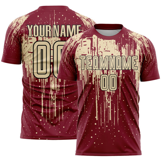 Custom Crimson Cream-Black Dripping Splatte Pattern Sports Sublimation Soccer Uniform Jersey - Main View