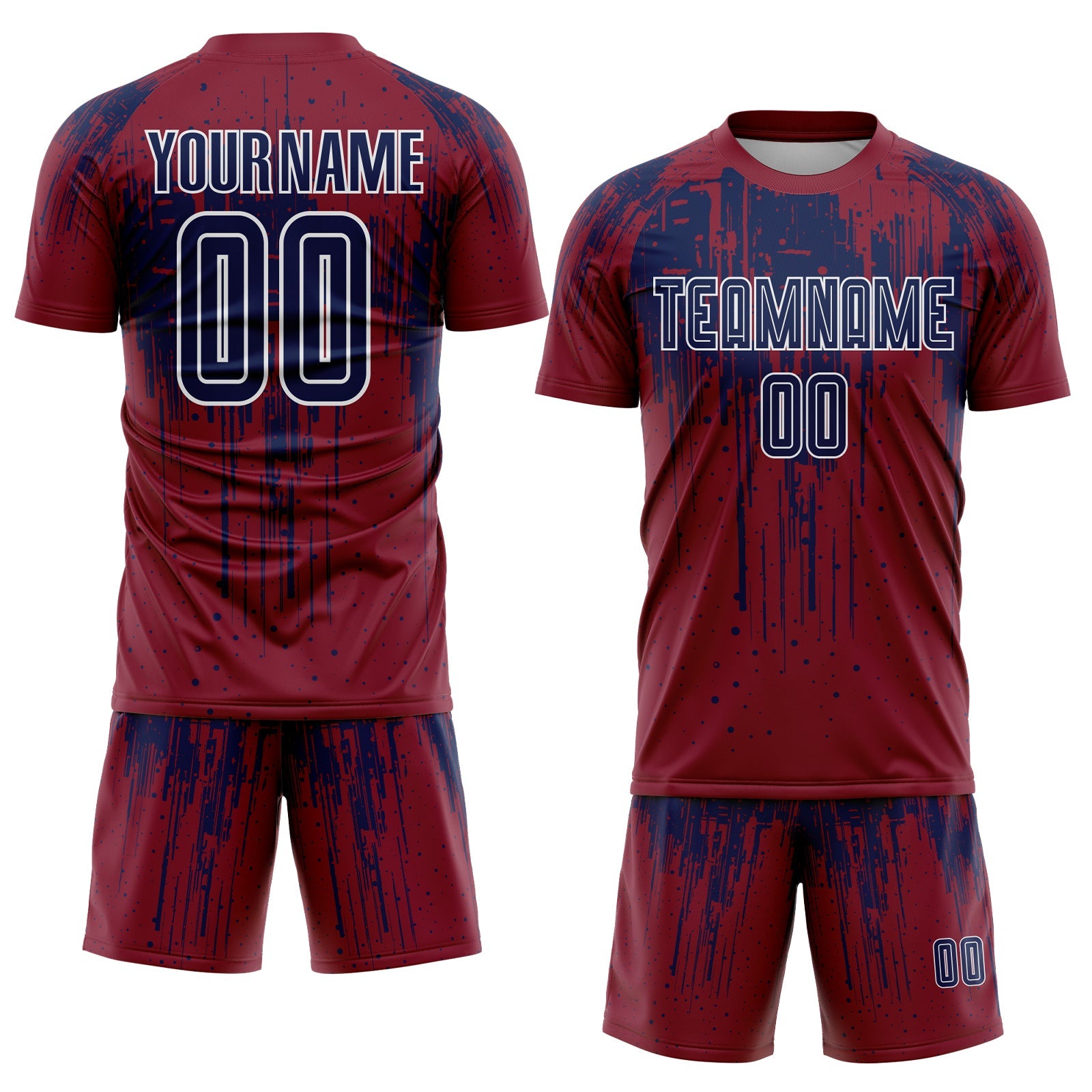 Custom Crimson Navy-White Dripping Splatte Pattern Sports Sublimation Soccer Uniform Jersey view 2