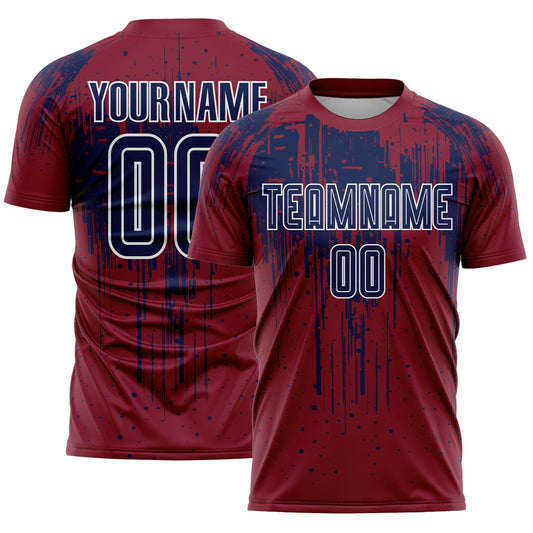 Custom Crimson Navy-White Dripping Splatte Pattern Sports Sublimation Soccer Uniform Jersey - Main View