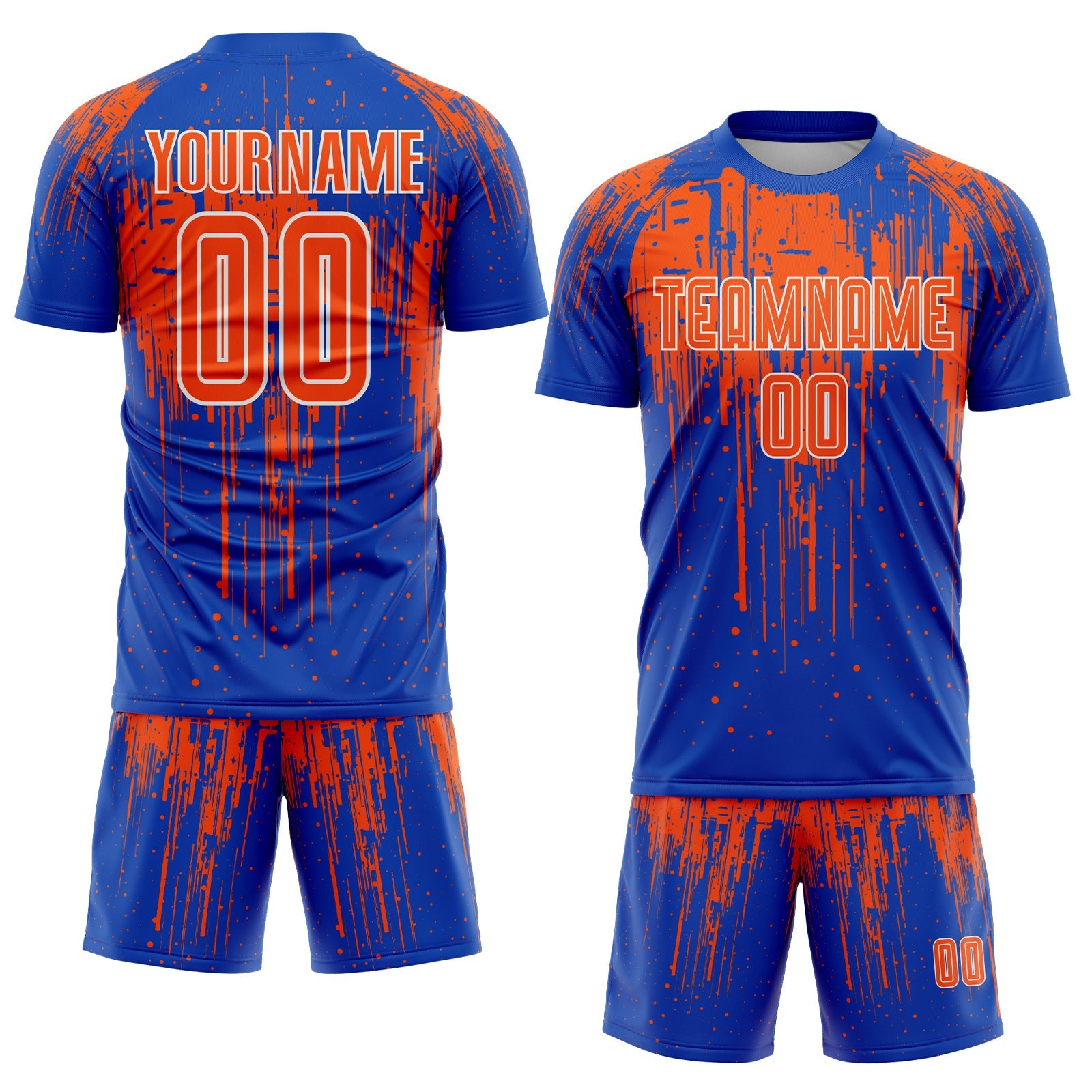 Custom Thunder Blue Orange-White Dripping Splatte Pattern Sports Sublimation Soccer Uniform Jersey view 2