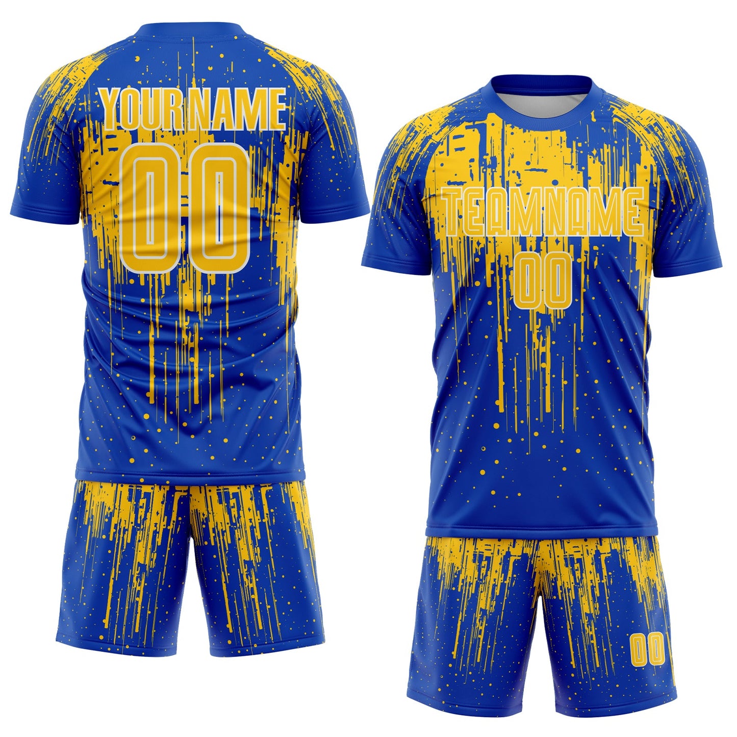 Custom Thunder Blue Yellow-White Dripping Splatte Pattern Sports Sublimation Soccer Uniform Jersey view 2