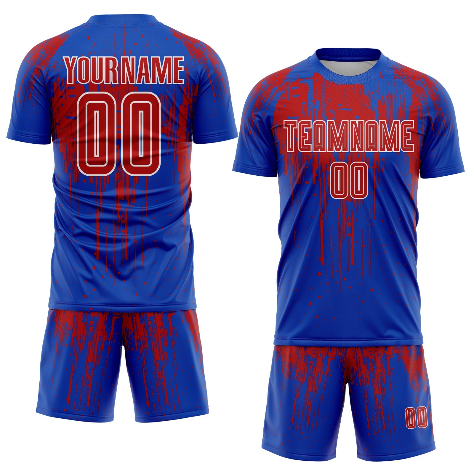 Custom Thunder Blue Red-White Dripping Splatte Pattern Sports Sublimation Soccer Uniform Jersey view 2