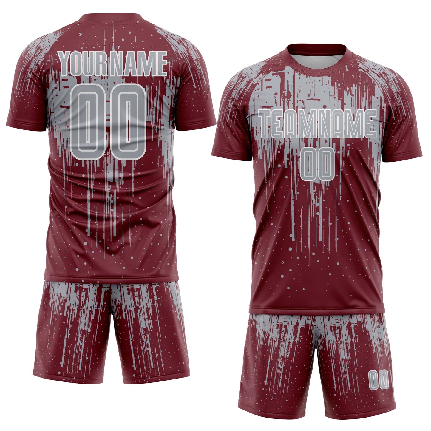 Custom Burgundy Gray-White Dripping Splatte Pattern Sports Sublimation Soccer Uniform Jersey view 2