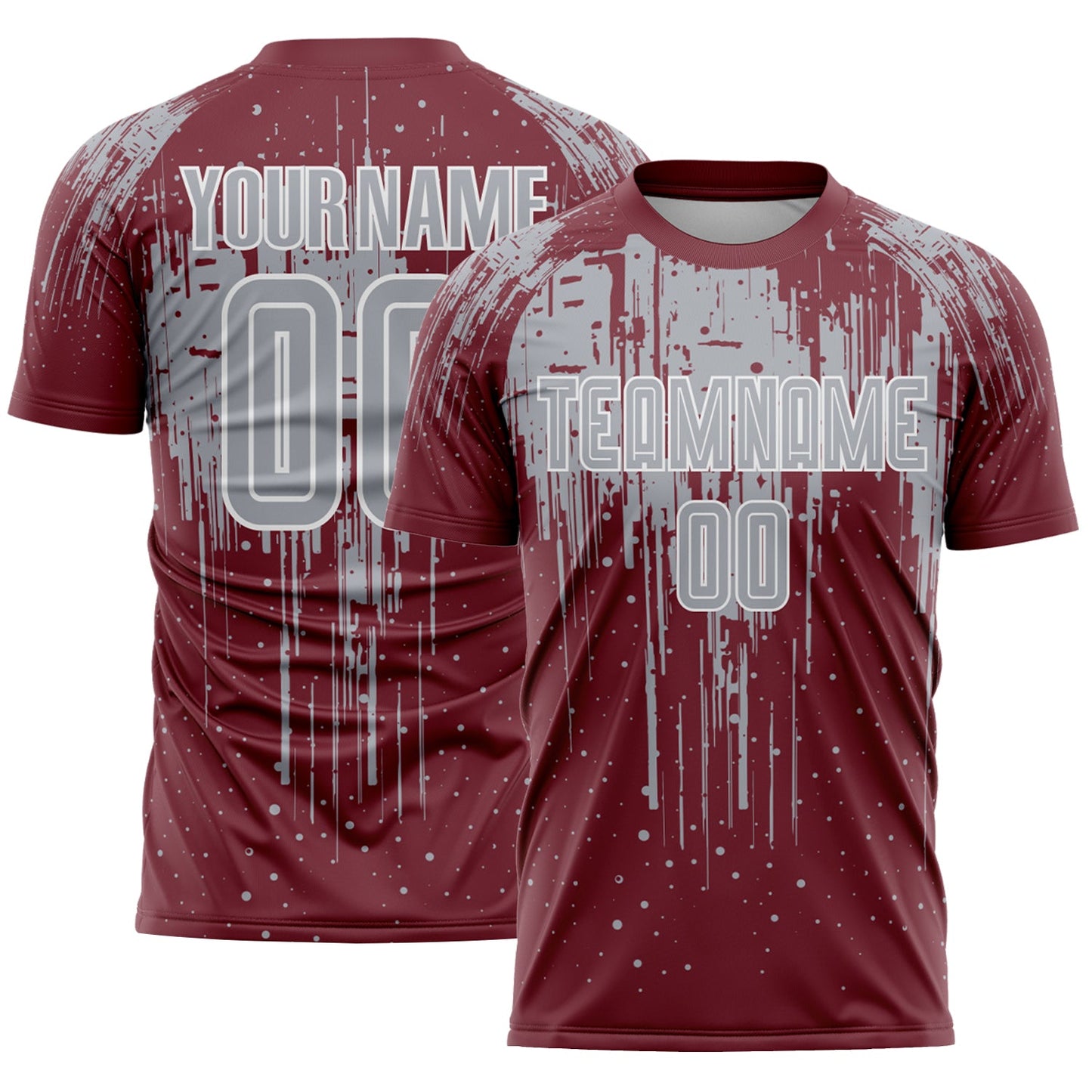 Custom Burgundy Gray-White Dripping Splatte Pattern Sports Sublimation Soccer Uniform Jersey - Main View