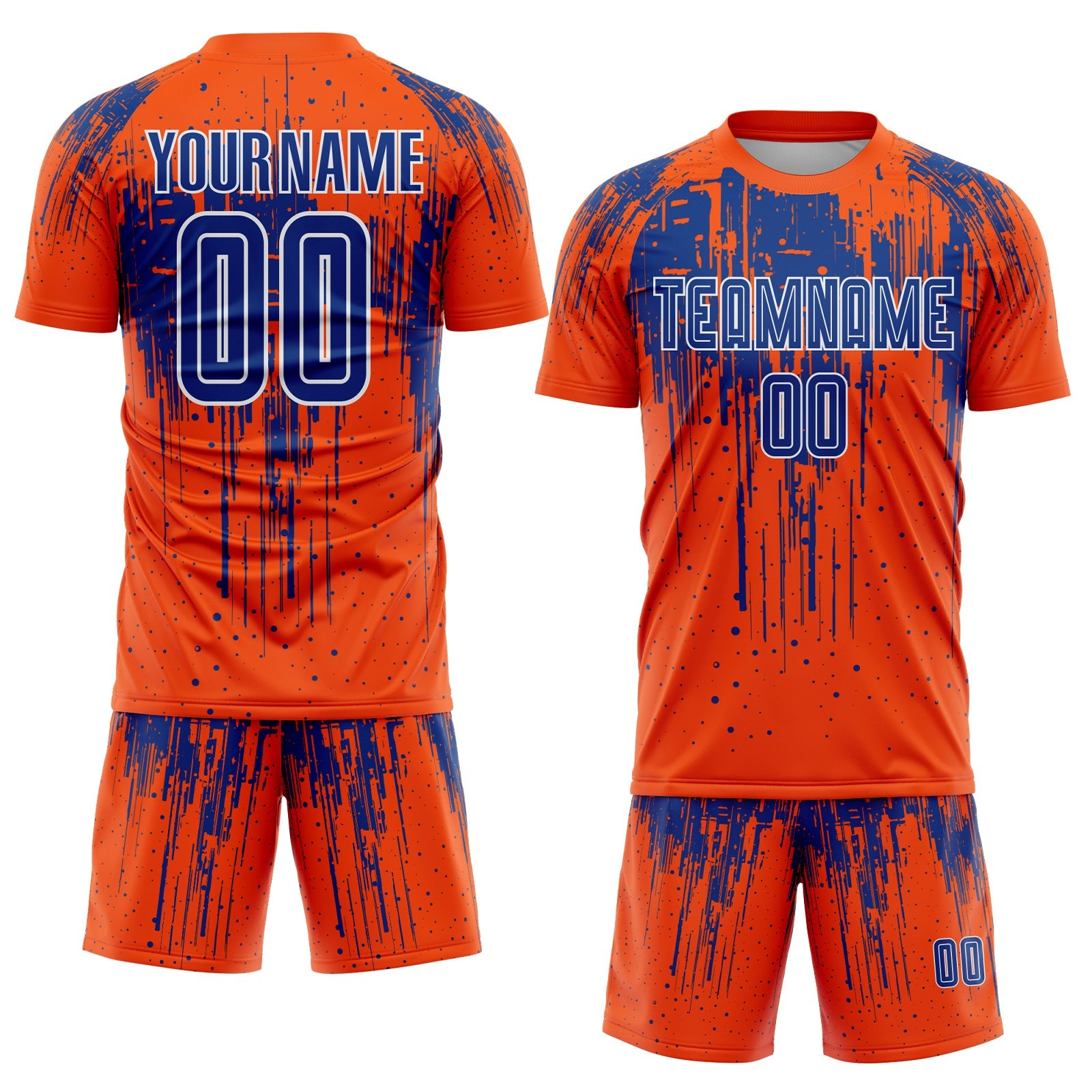 Custom Orange Royal-White Dripping Splatte Pattern Sports Sublimation Soccer Uniform Jersey view 2
